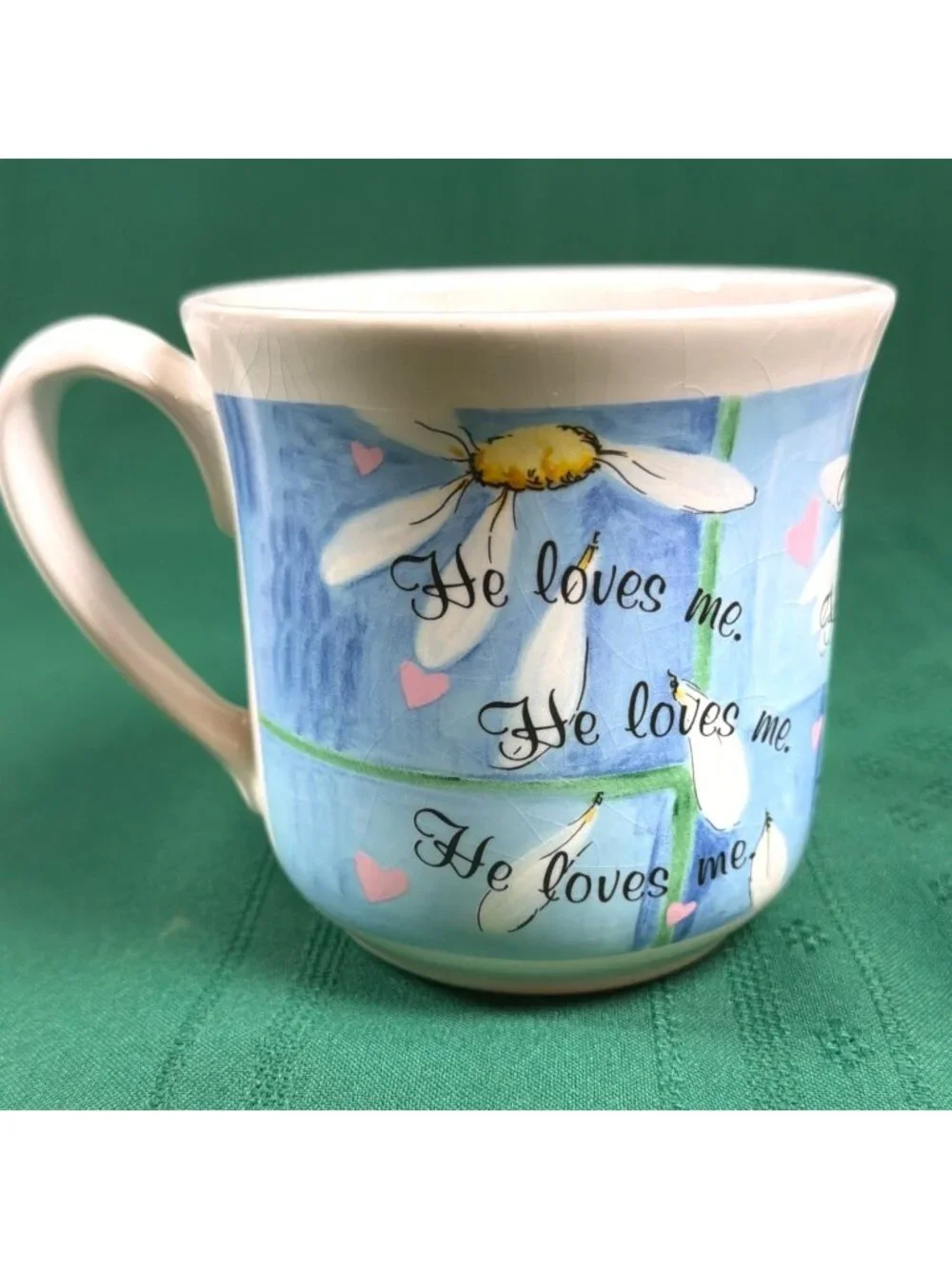 Vintage Watercolor Daisy Soup Mug He Loves Me Large Coffee Latte Cup Soup Mug